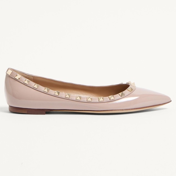 Valentino Garavani Rockstud Pointed Toe Ballerina Flat in Poudre Size 38 US 8 - Picture 2 of 16